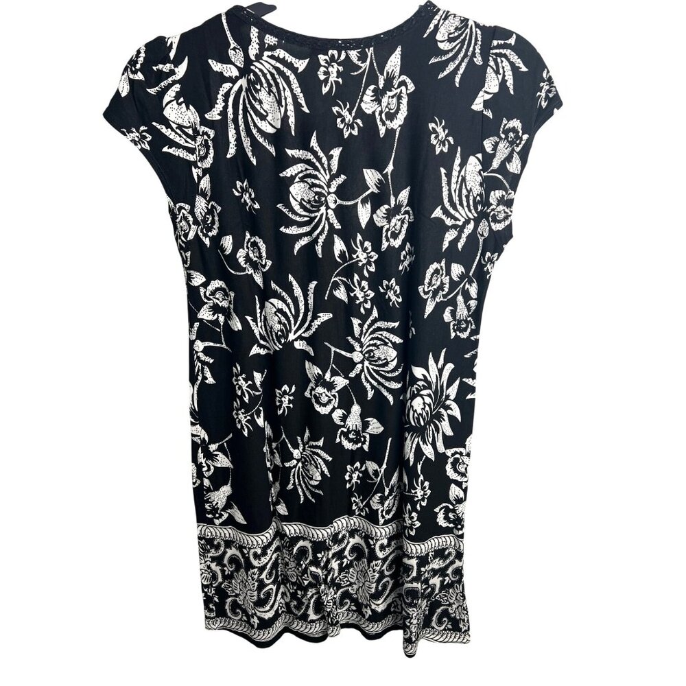Mark Womens Black & White Floral Print Summer V-Neck Dress Knee-Length Large - Picture 8 of 13